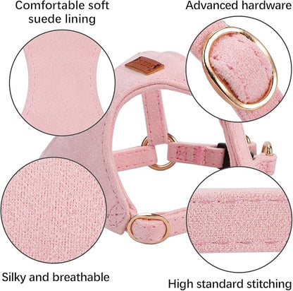 No Pull Dog Harness- Lightweight, Soft, Adjustable Small Harness Collar and Leash Set, Suitable for Cats Puppy Small and Medium-Sized Dog Outdoor Training and Running (Pink, XXS)