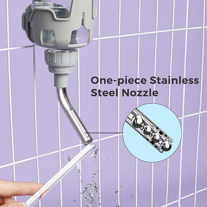 Vannon Dog Water Dispenser for Cage, 20oz Auto Feeding Crate Water Bottle for Dogs, Cats & Rabbits, Pet Nozzle Diameter: 12mm, BPA Free, Grey