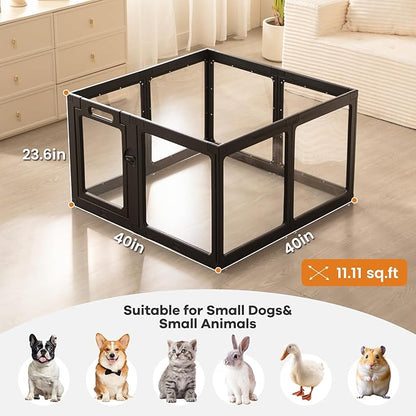 Clear Acrylic Dog Playpen Indoor, Puppy Cat Small Pet Play Pen, Pet Cat Playpen for Rabbits, Dog Fence Crate Kennel Whelping Cage (Black, 8 Panel)