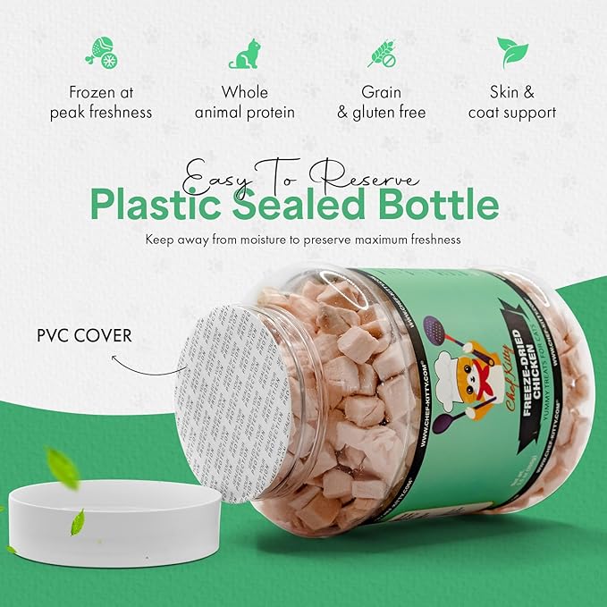 Freeze Dried Chicken Cat Treats | Healthy Dog Food Toppers 100% Human Grade | Single Ingredient, Grain Free Chicken Dog Treats | Inspected & Tested in USA | No Additives or Preservatives, 7.7 oz