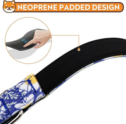 Reflective Dog Collar, Adjustable Soft Neoprene Padded Nylon Pet Collars with Buckle for Puppy and Small Dogs, Cats, Small Daisies Blue,XL
