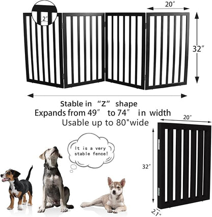ZJSF Freestanding Indoor Dog Gate for House Foldable Wood Black Puppy Gate for Doorways Pet Gate for Stairs Extra Wide Pet Fence 32" Height 4 Panels