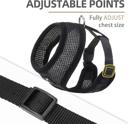 PUPTECK Soft Mesh Dog Harness and Leash Set Pet Puppy Cat Comfort Padded Vest No Pull Harnesses, Solid Black, S