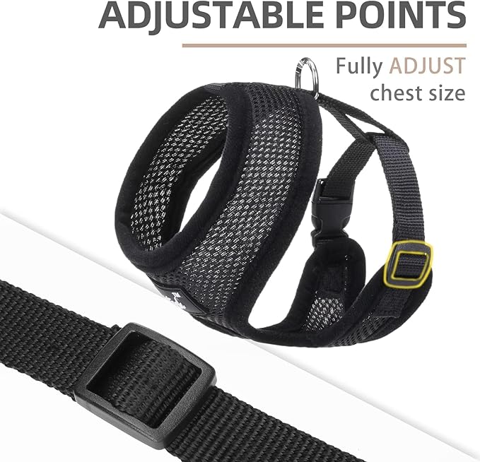 PUPTECK Soft Mesh Dog Harness and Leash Set Pet Puppy Cat Comfort Padded Vest No Pull Harnesses, Solid Black, M