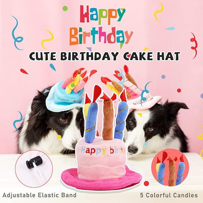 lilfrd Dog Birthday Toys Girl, Squeaky Plush Birthday Cake Hat Bandana, Birthday Gifts for Small & Medium Dog, 9 Pack Pink