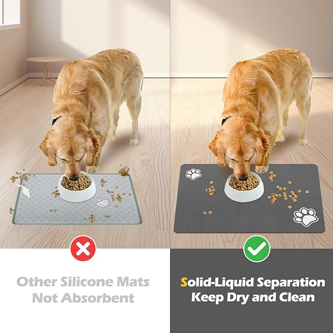 Pet Feeding Mat-Absorbent Dog Mat for Food and Water Bowl-Accessories Pet Supplies- Bowl for Messy Drinkers-No Stains Quick Dry Dog Water Dispenser Mat (12"x19", Dark Grey)
