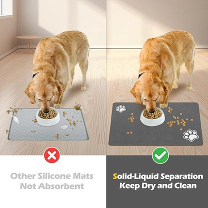 Pet Feeding Mat-Absorbent Dog Mat for Food and Water Bowl-Accessories Pet Supplies- Bowl for Messy Drinkers-No Stains Quick Dry Dog Water Dispenser Mat (12"x19", Dark Grey)