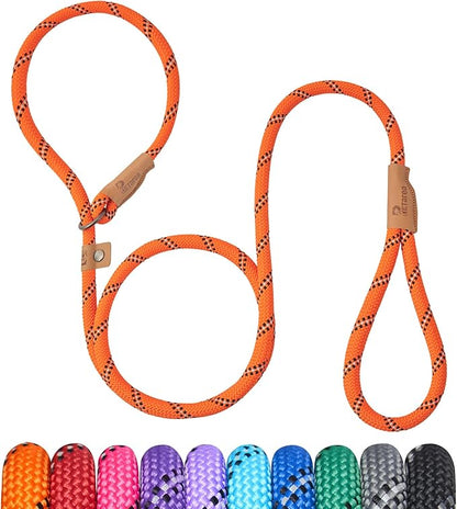 5 FT Slip Lead Dog Leash, Heavy Duty Rope Leash for Small Medium Large Dogs, No Pull Training Lead with Reflective Thread, Strong Comfortable Loop Leash (Orange Stripe, Large(1/2"))
