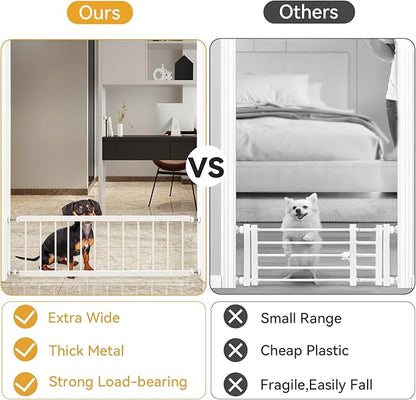 Dog Gate Indoor,18"-45" Adjustable Extra Wide Metal Short Dog Gate to Step Over, 18" Tall Small Pet Gate with 3 Extension Kits, Pressure Mounted for Doorways & Stairs