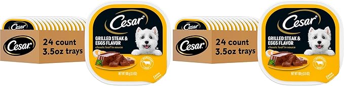 Cesar Classic Loaf in Sauce Adult Wet Dog Food Grilled Steak & Eggs Flavor, 3.5 oz Easy Peel Trays, 24 Count (Pack of 2)