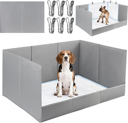 Dog Pee Pad Holder with High Walls, 32.3"x22"x15.7" No-Splash Indoor Dog Potty Box with 6 Clamps, No Assembly Foldable Potty Training Toilet for Large Small Medium Dogs Puppy Potty(Gray2)