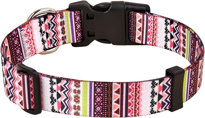 Mihqy Dog Collar with Bohemia Floral Tribal Geometric Patterns - Soft Ethnic Style Collar Adjustable for Small Medium Large Dogs(Pink Bohemia,XS)