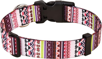 Mihqy Dog Collar with Bohemia Floral Tribal Geometric Patterns - Soft Ethnic Style Collar Adjustable for Small Medium Large Dogs(Pink Bohemia,XS)