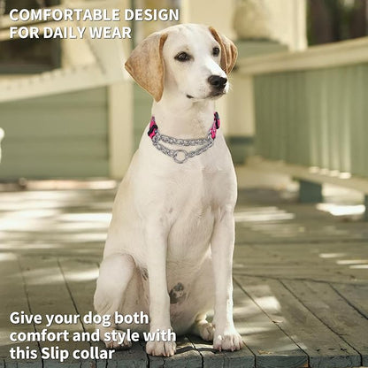 Martingale Dog Collar with Stainless Steel Chain - Limited Chain Cinch Training Collar for No Pull Training Dog - Flower Multicolor Cute Patterns - Premium No Slip Collar (HA12NO9, S)