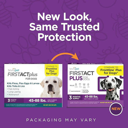 FirstAct Plus Flea Treatment for Dogs, Large Dogs 45-88 lbs, 6 Doses, Same Active Ingredients as Frontline Plus Flea and Tick Prevention for Dogs