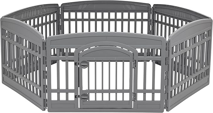 IRIS USA 24" Dog Playpen 6-Panel Pet Exercise Pen with Door Gate 61x61x24 Puppy Play Pen Indoor Outdoor Plastic Heavy Duty Foldable Portable Pet Fence for Small Medium Dogs Puppies Multiple Pets Gray