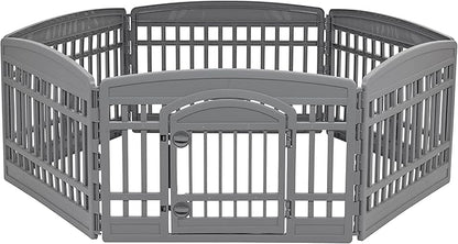 IRIS USA 24" Dog Playpen 6-Panel Pet Exercise Pen with Door Gate 61x61x24 Puppy Play Pen Indoor Outdoor Plastic Heavy Duty Foldable Portable Pet Fence for Small Medium Dogs Puppies Multiple Pets Gray