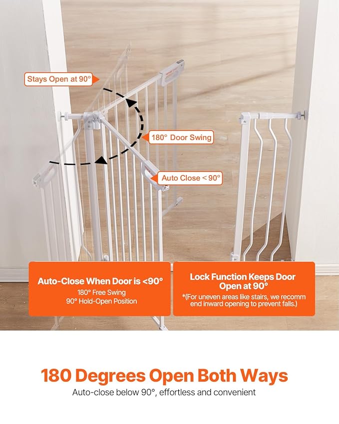 VEVOR Baby Gate, 29.5-37 in Adjustable Width, 30in High Dog Gate, Easy Step Walk Thru, Auto Close, Child Pet Security, with Pressure Mount Kit and Wall Mount Kit, for Stairs Doorways and House, White