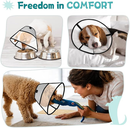 Dog Cone Collar After Surgery to Stop Licking, with Soft Waterproof Liner, Transparent PVC, for Large Medium Dogs, Elizabeth Neck Recovery Collar ALtermative(XL,Grey)