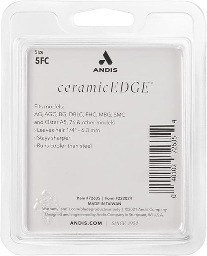 Andis 72635 ceramicEDGE Detachable Blade Size 5FC – Carbon Steel Pet Clipper Blade, 1/4" Cut Length, Professional Grooming Performance