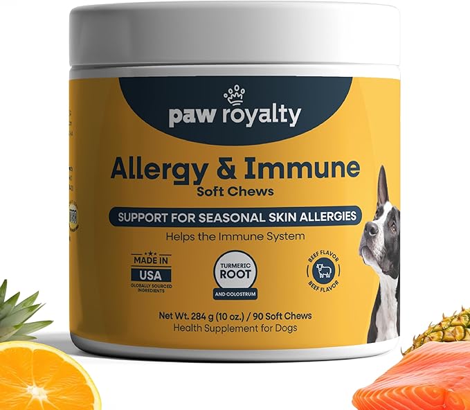 Allergy & Immune Support for Dogs | Colostrum, Postbiotics, Quercetin & Turmeric for Seasonal Allergy Relief & Skin Health | Dog Immune System Supplement | Beef Flavor Soft Chews, 90 Count