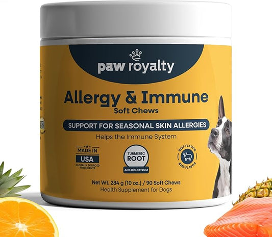 Allergy & Immune Support for Dogs | Colostrum, Postbiotics, Quercetin & Turmeric for Seasonal Allergy Relief & Skin Health | Dog Immune System Supplement | Beef Flavor Soft Chews, 90 Count