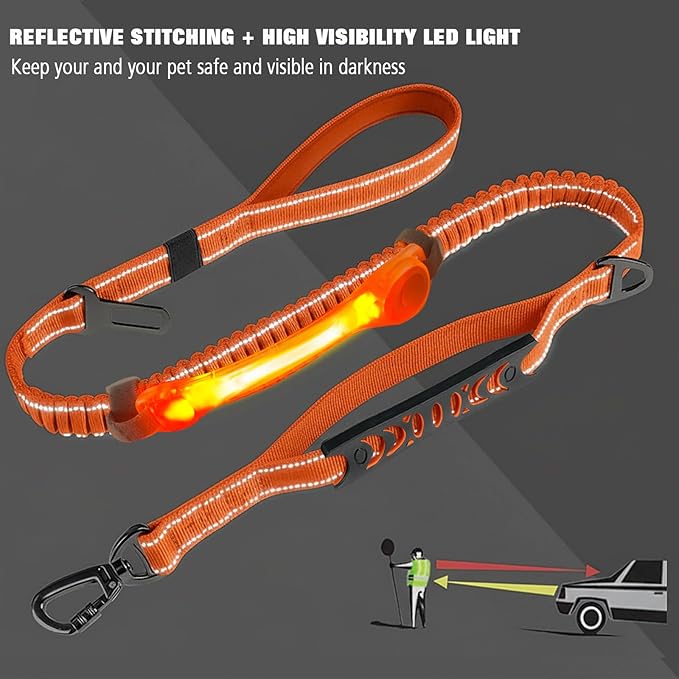 Heavy Duty Dog Leash and LED Light Set, LED Light with Nylon Stickers, Universal Glowing Accessories Easy to Attach Collar Leash and Harness, Safety LED Light Up Band for Dogs at Night Walking
