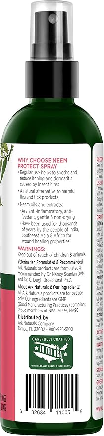ARK NATURALS Neem Protect Spray, Relieves Itching and Irritation on Cats and Dogs, 8oz Spray Bottle,Whites & Tans (Pack of 2)