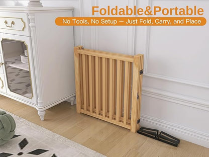 YOCAN Paint-Free Wooden Freestanding Dog Gates with Door for The House,Doorways, Stairs,Wood Dog Fences Indoor Pet Gate,Step Over Fence-3 Panel