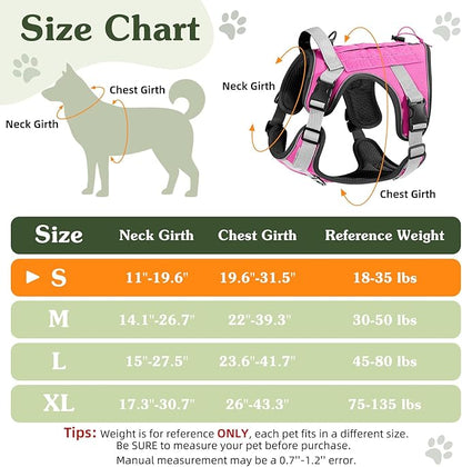 VavoPaw Heavy Duty Tactical Dog Harness for Large Dogs, No Pull Adjustable Pet Harness Reflective Service Training Easy Control Pet Vest Military K9 Working Dog Harnesses, Pink, S