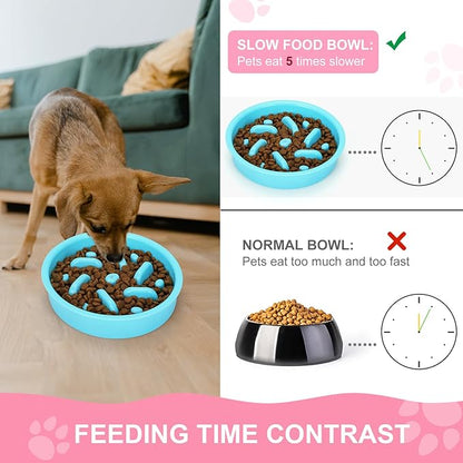 Anipaw Slow Feeder Dog Bowls 3 in 1 Stainless Steel Dog Food and Water Bowls with Non-Spill and Non-Skid Silicone Mat to Slow Down Eating for Large Medium Small Breed Size Dogs and Cats