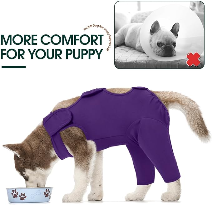 Kuoser Dog Recovery Suit for Back Legs, Thigh Wound Protective Sleeve for Dogs, Dog Recovery Sleeve for Female Male Dogs, Dog Onesie After Surgery Pet Surgical Suit for Spay Neuter, Purple L
