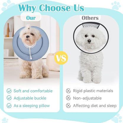 Waterproof Escape-Proof Soft Dog Cones, Adjustable Small Dog Donut Collar with Elastic Neckband, Elizabethan Collar for Dogs, Neck Pillow for Dogs and Cats (Blue-Gray, S)
