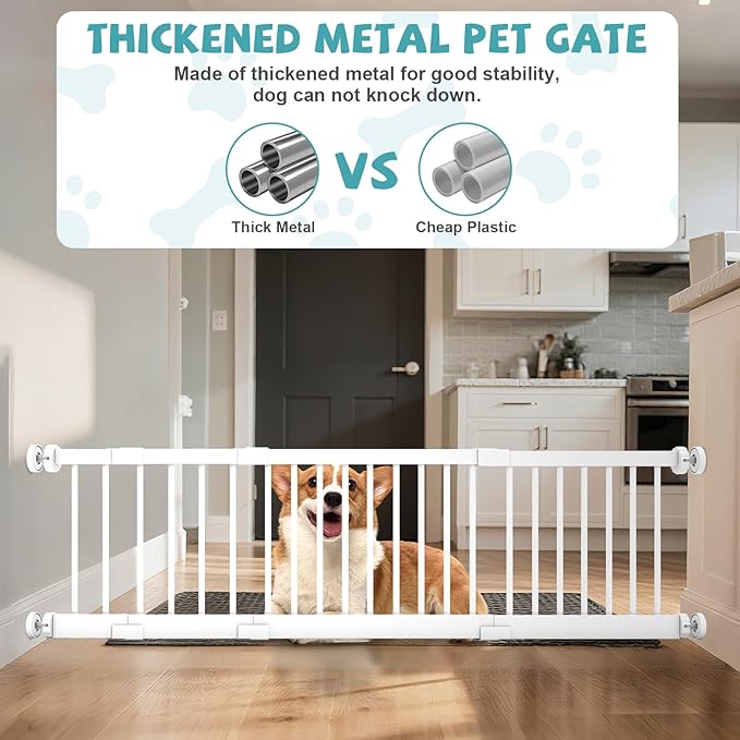 Metal Short Dog Gate, 13” Tall Puppy Small Pet Gate to Step Over, 17"- 44" Pressure Mount Indoor Outdoor Dog Gates with 4 Extension Kits, Small Puppy Gate for Doorways & Stairs