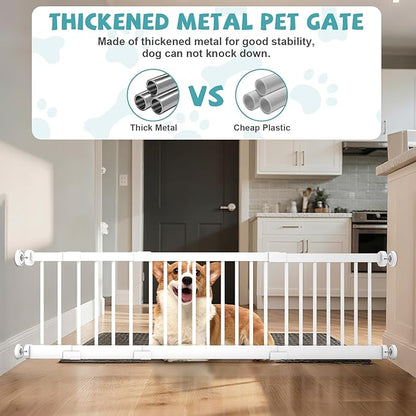 Metal Dog Gate for Small Dogs, 17"- 44" Adjustable Extra Wide Gate to Step Over, 10'' Tall Short Dog Pet Gate with 4 Extension Kits, Pressure Mounted Indoor Outdoor Pet Gate for Doorways & Stairs