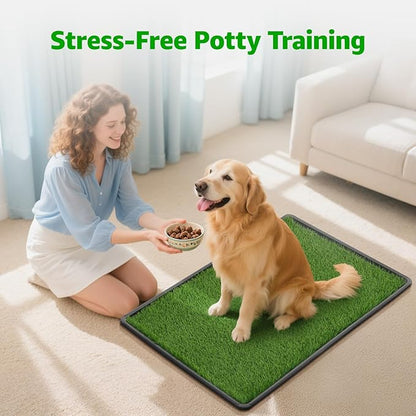 Portable Dog Grass Pad with Tray 35''x23'', Dog Litter Box with Artificial Grass Patch & Washable Reusable Pee Pad for Puppy PottyTraining, Pet Loo Indoor Outdoor Use for Balcony Patio Apartment