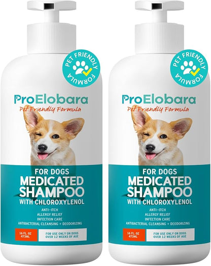 Medicated Dog Shampoo for Allergies and Itching: Antifungal Dog Shampoo, Yeast Infection and Bacterial Treatment for Dogs - Helps Hot Spots, Deodorizing and Anti Itch - Healthy Skin & Coat (Pack of 2