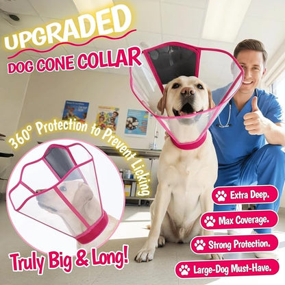 Comfy Dog Cone Collar for Dogs to Stop Licking, Soft Transparent E Collar for Small Dogs After Surgery, Extra-Long Recovery Cones, Durable & Easy-Clean Pet Neck Collars, Lightweight Cone(Rosered, S)