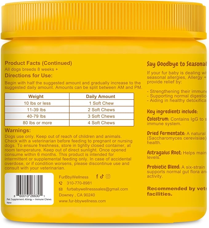 Allergy & Immune Support for Dogs Anti-Itch - Provide Seasonal Allergy Relief, Dog Probiotics for Itchy Skin, Ears, Eyes, and Stops Paw Licking - 90 Soft Chews