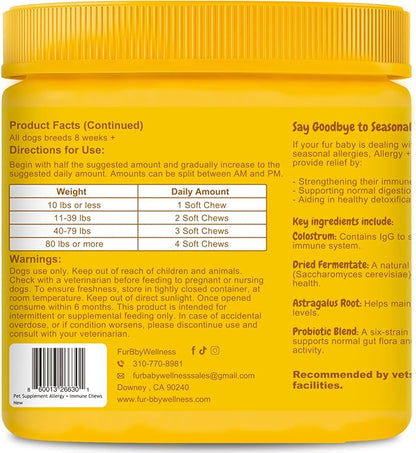 Allergy & Immune Support for Dogs Anti-Itch - Provide Seasonal Allergy Relief, Dog Probiotics for Itchy Skin, Ears, Eyes, and Stops Paw Licking - 90 Soft Chews