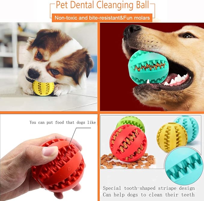 Sunglow 2 Pack Dog Toy Ball - Nontoxic Bite Resistant Teething Toys for Small/Medium/Large Dog and Puppy Cat, Dog Pet Food Treat Feeder Chew Tooth Cleaning Exercise Game IQ Training