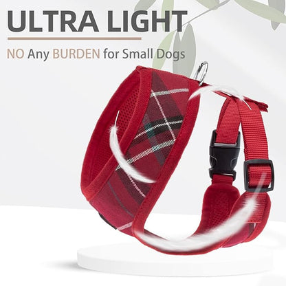 PUPTECK Soft Mesh Dog Harness and Leash Set Pet Puppy Cat Comfort Padded Vest No Pull Harnesses, Red, XS