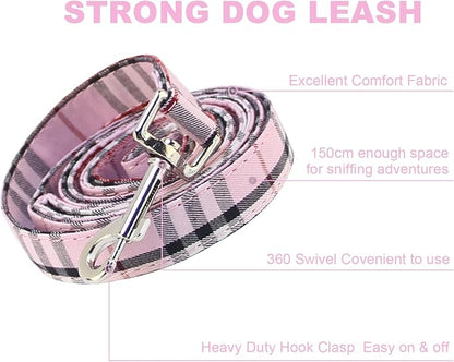 Yizepet Dog Collar and Leash Set-Plaid Puppy Collar with Bow Tie - Adjustable pet Collar for Dogs with Bell, Stylish Pattern for Small Medium or Large Boy and Girl Dog
