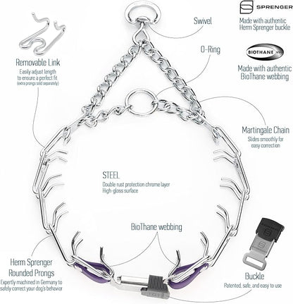 Herm Sprenger Chrome Plated Steel Dog Collar with Quick Release ClicLock Buckle and Biothane Insert Training Collar for Dogs Made in Germany (Violet Purple, 23in x 3.2mm(Neck Size up to19-20in))
