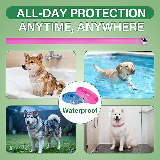 Puyrzoe Flea and Tick Prevention for Dogs Collar 4 Pack, Natural Flea Collar for Dogs 32-Month Full Protection, Adjustable Dog Tick Prevention for Puppy & Dog, Waterproof, 2 Pink & 2 Blue