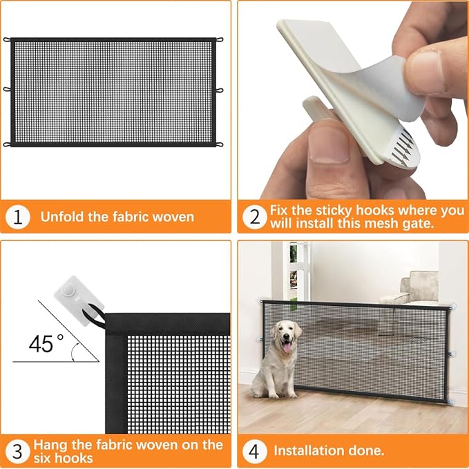 Magic Mesh Dog Gate for Doorways – Indoor Pet Gate 30"x70" for Kitchen, Stairs, Hallway, Fits 64–66" Wide Openings