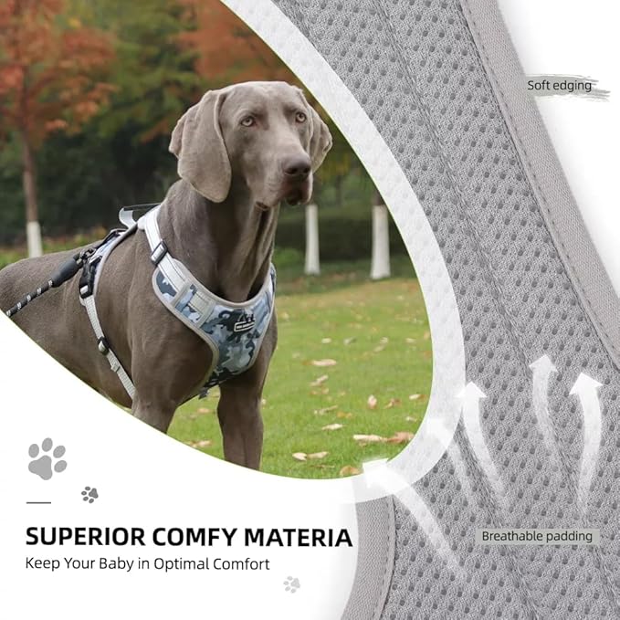Dog Harness No Pull Adjustable Reflective,for Medium and Large Small Dog with Leash 59.06in (Camouflage, S)