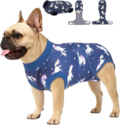PetWarm Dog Suit for Surgery Recovery, Clothes for Dogs, Dog Bodysuit for Recovery, Cone Alternative for Post-Operative Use, Prevents Licking and Scratching, Unicorn Pattern, Blue, XS