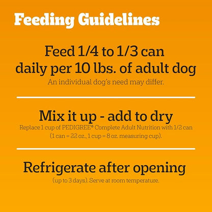 Pedigree Chopped Ground Dinner Adult Soft Wet Dog Food with Beef, Canned Dog Food, 22 oz. Cans, 12 Count