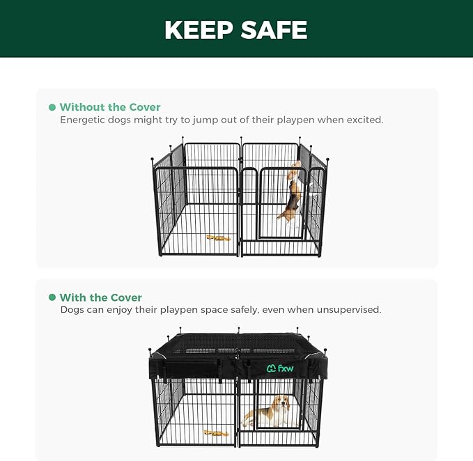 FXW Rollick Unleashed Dog Playpen for Indoor, Yard, RV Camping, 24 inch 6 Panels Dog Pen with Playpen Cover for Small and Puppy Dogs, Black│Patented
